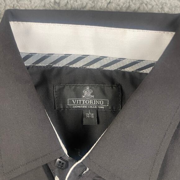 Vittorino Men's Large Black Solid Long Sleeve Button Up Shirt - Picture 3 of 16